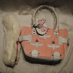 NWT MY FLAT PINK/WHITE LEATHER & NYLON HANDBAG